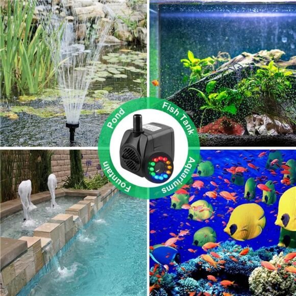 Submersible Fountain Pump 15W Water Pump Aquarium Pump with LED Lights - Picture 7 of 8